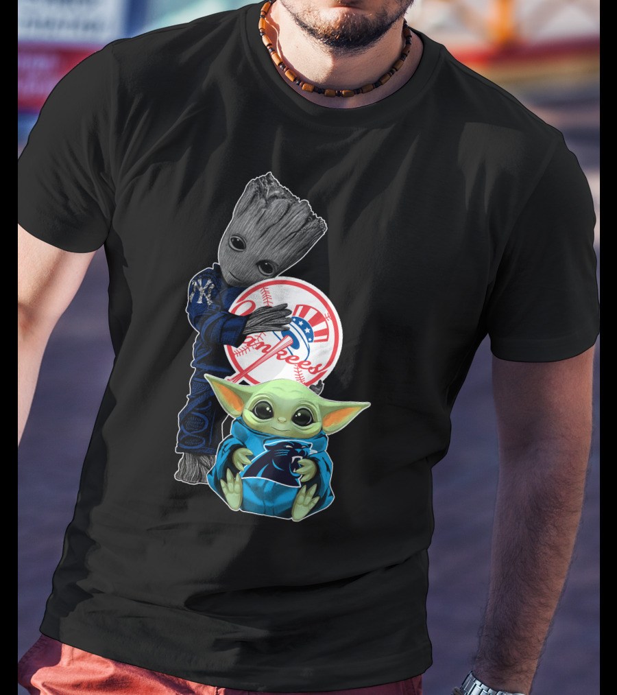 Yankees Groot And Panthers Baby Yoda T-Shirt