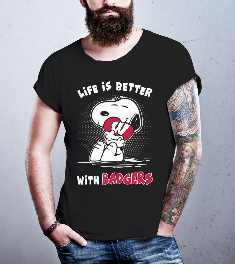 Life Is Better With Badgers Snoopy Hugging W T-Shirt