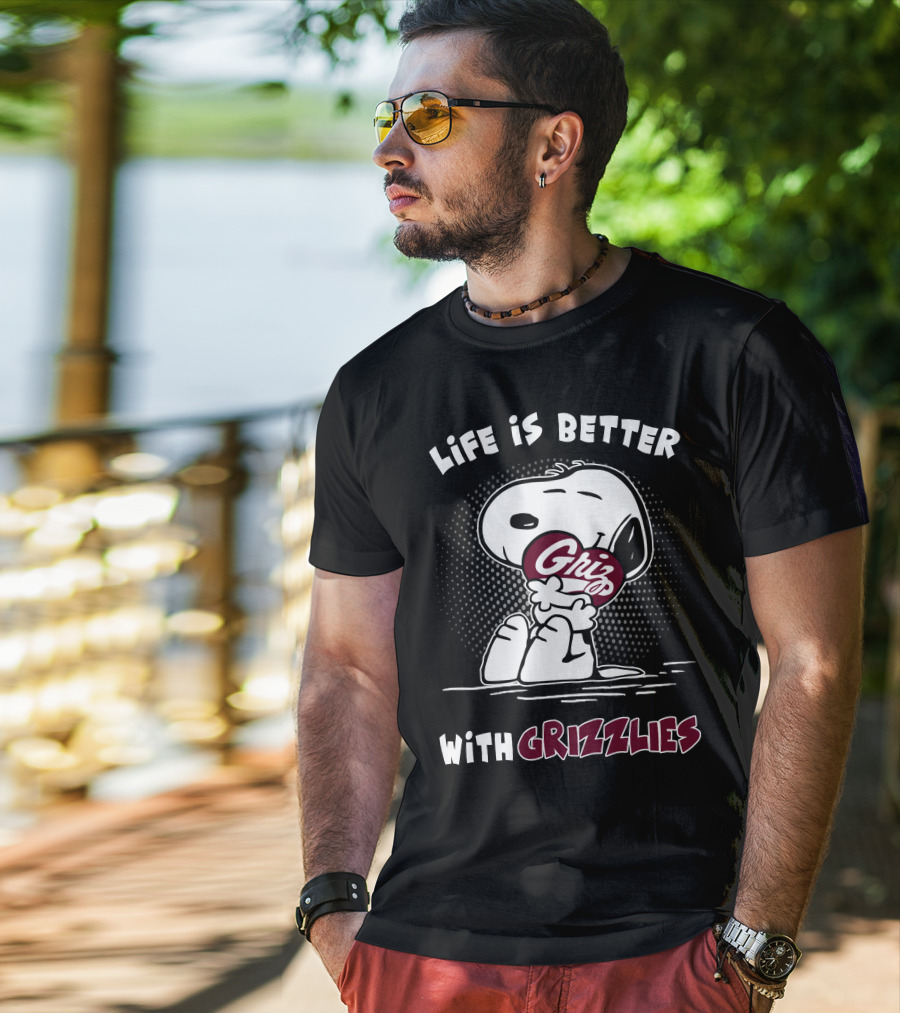 Life Is Better With Grizzlies Snoopy Hugging Football T-Shirt