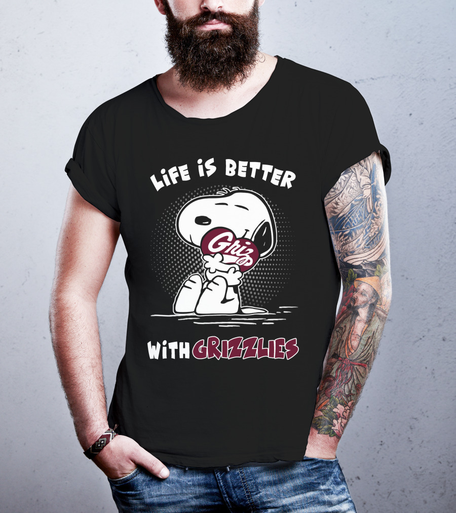 Life Is Better With Grizzlies Snoopy Hugging Football T-Shirt