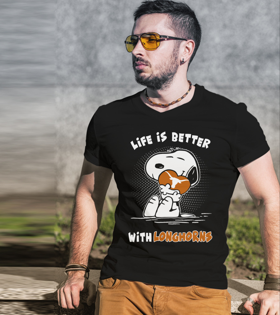 Life Is Better With Longhorns Snoopy Hugging Football T-Shirt