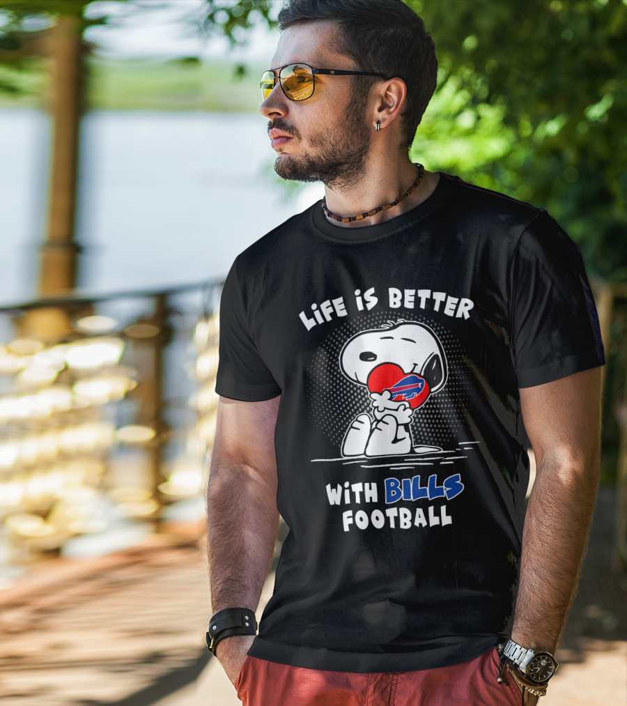 Life Is Better With Bills Football Snoopy Holding Buffalo Bills Logo Balloon T-Shirt