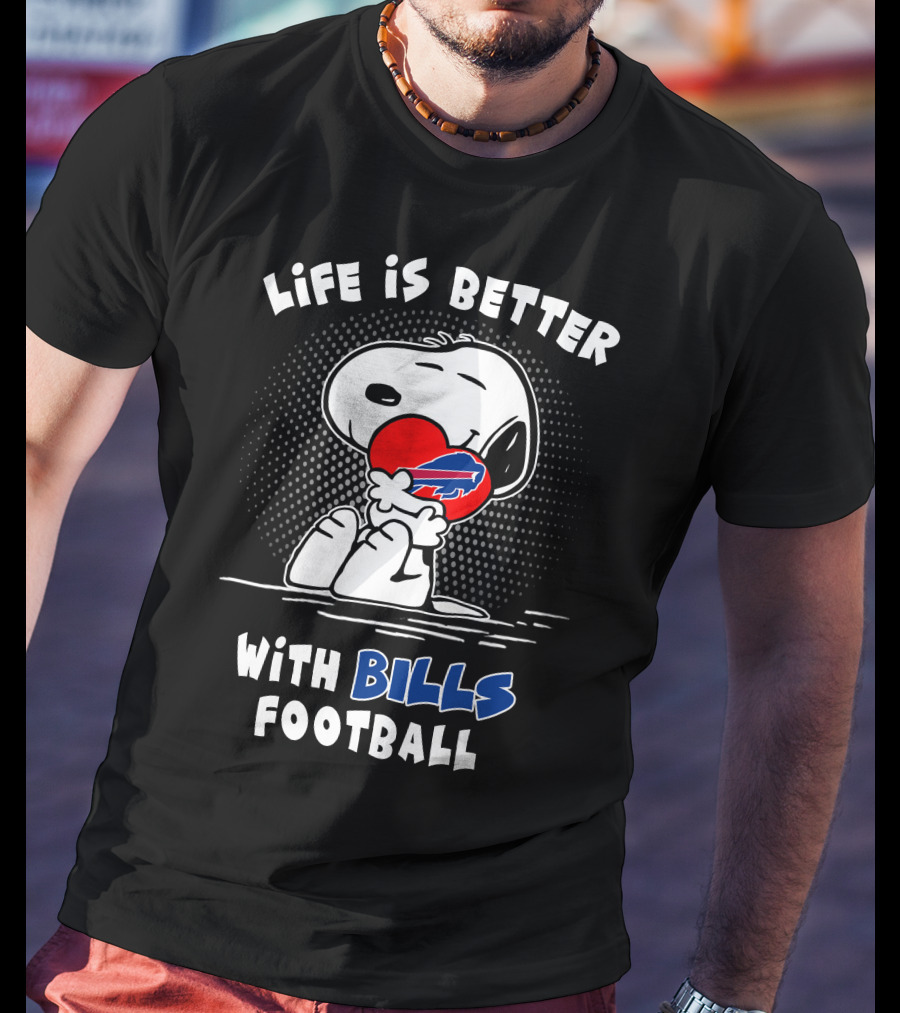 Life Is Better With Bills Football Snoopy Holding Buffalo Bills Logo Balloon T-Shirt