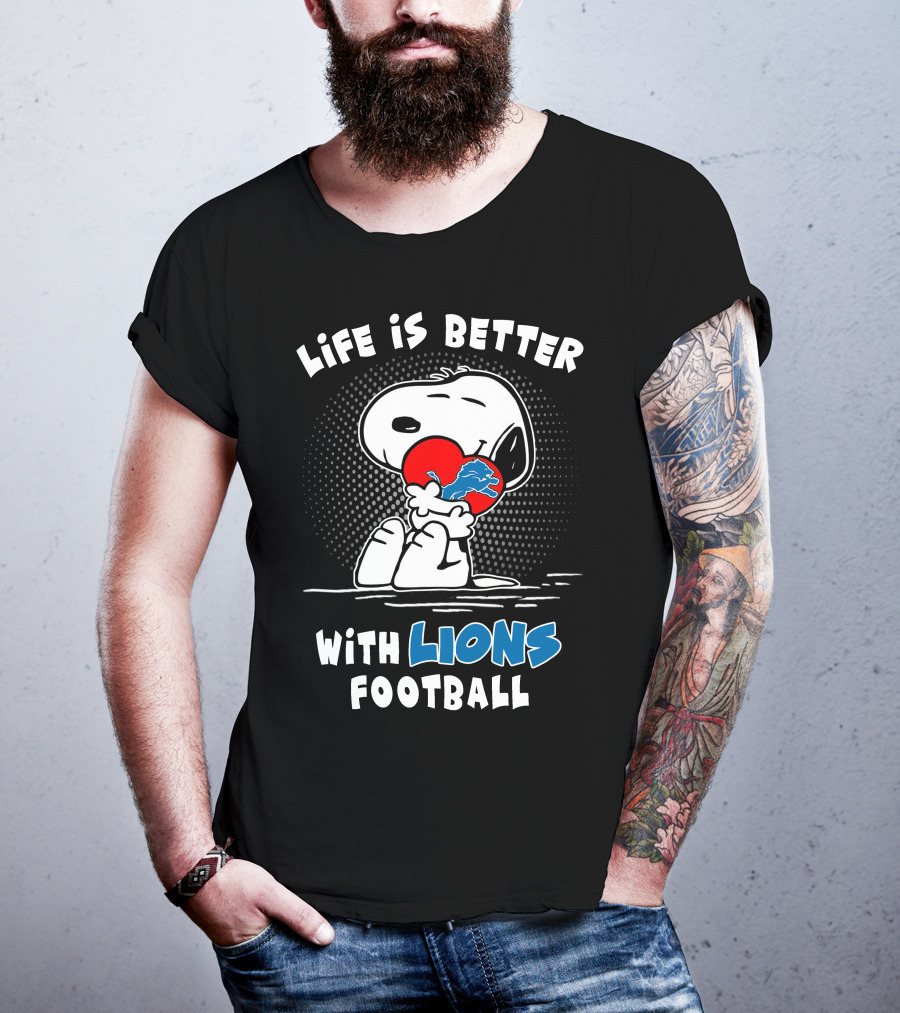 Life Is Better With Lions Football Snoopy Heart Detroit Lions T-Shirt