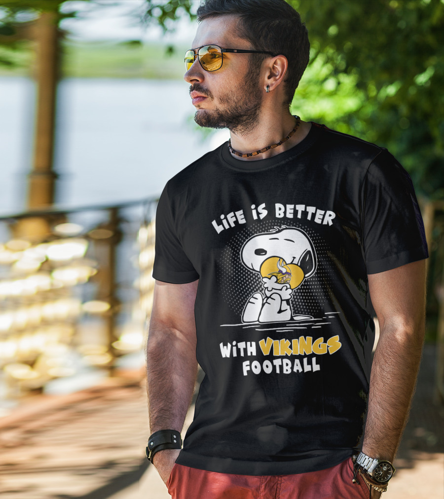 Life Is Better With Vikings Football Snoopy Hugging Helmet T-Shirt