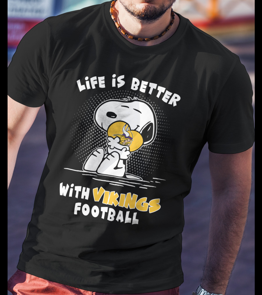 Life Is Better With Vikings Football Snoopy Hugging Helmet T-Shirt