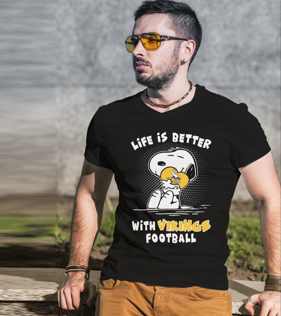 Life Is Better With Vikings Football Snoopy Hugging Helmet T-Shirt