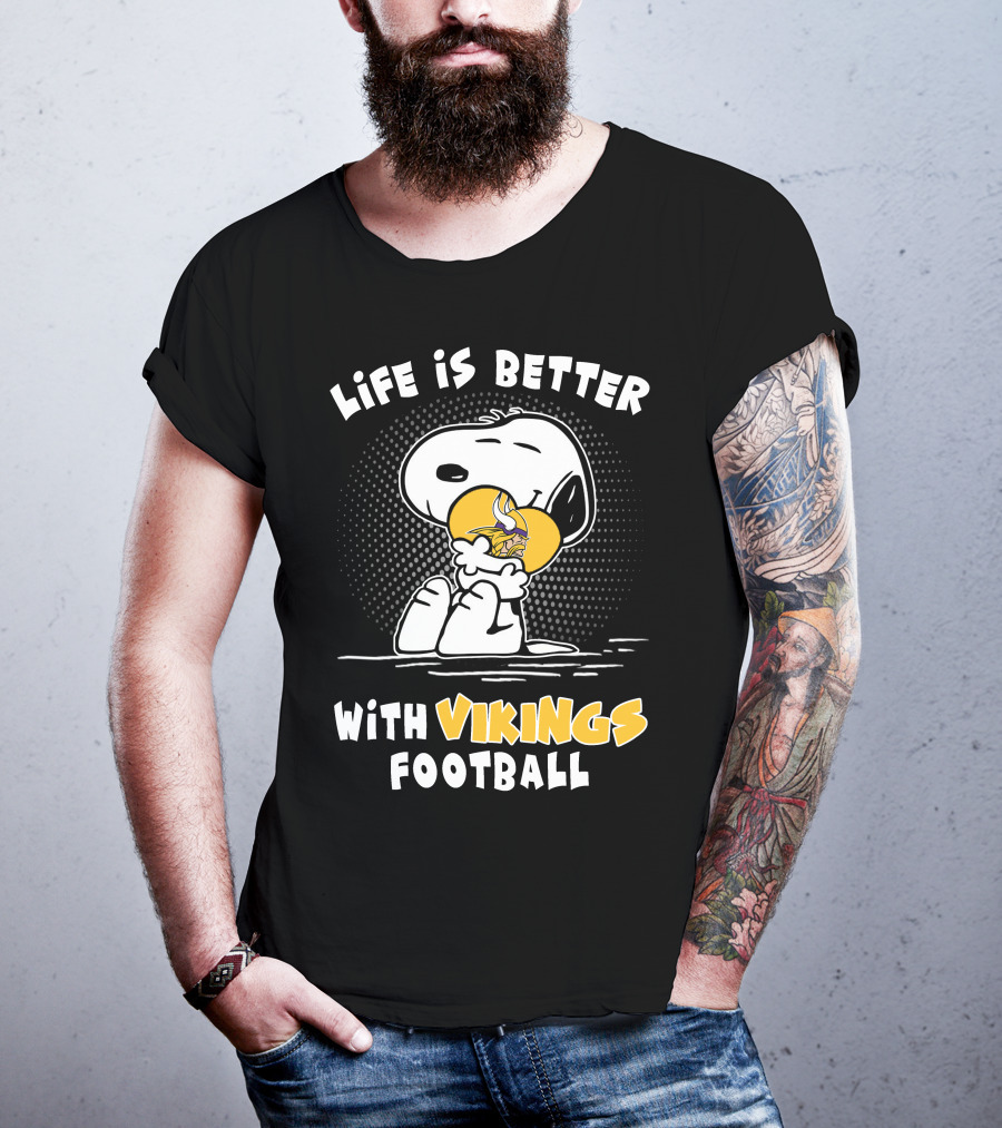 Life Is Better With Vikings Football Snoopy Hugging Helmet T-Shirt