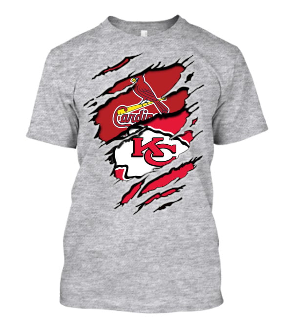 Kansas City Chiefs And St. Louis Cardinals Team Logos On Red And White T-Shirt