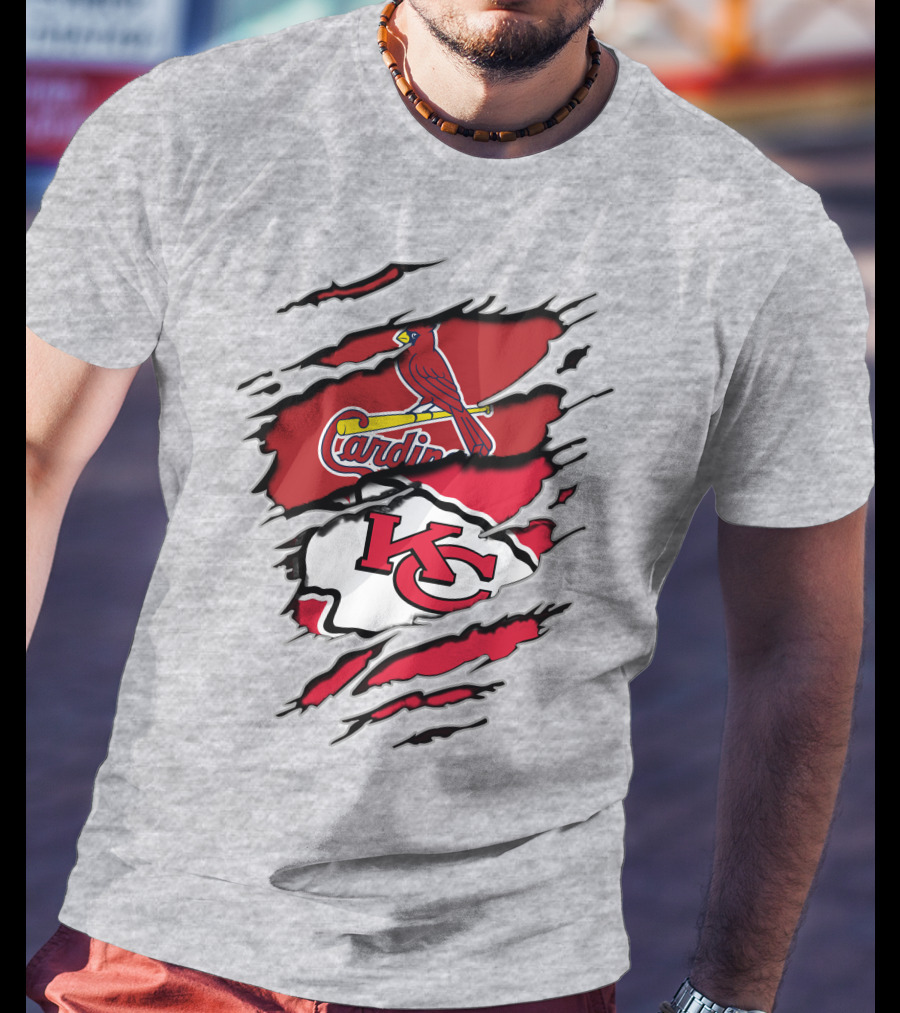 Kansas City Chiefs And St. Louis Cardinals Team Logos On Red And White T-Shirt