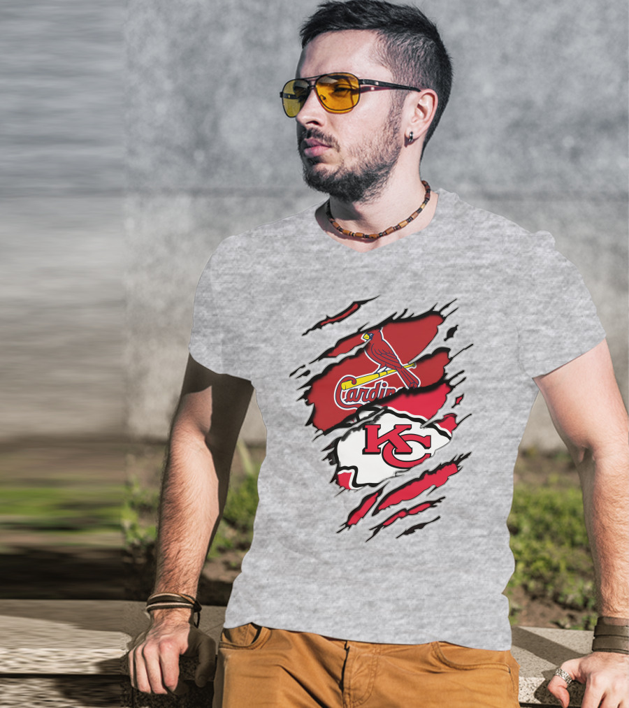 Kansas City Chiefs And St. Louis Cardinals Team Logos On Red And White T-Shirt