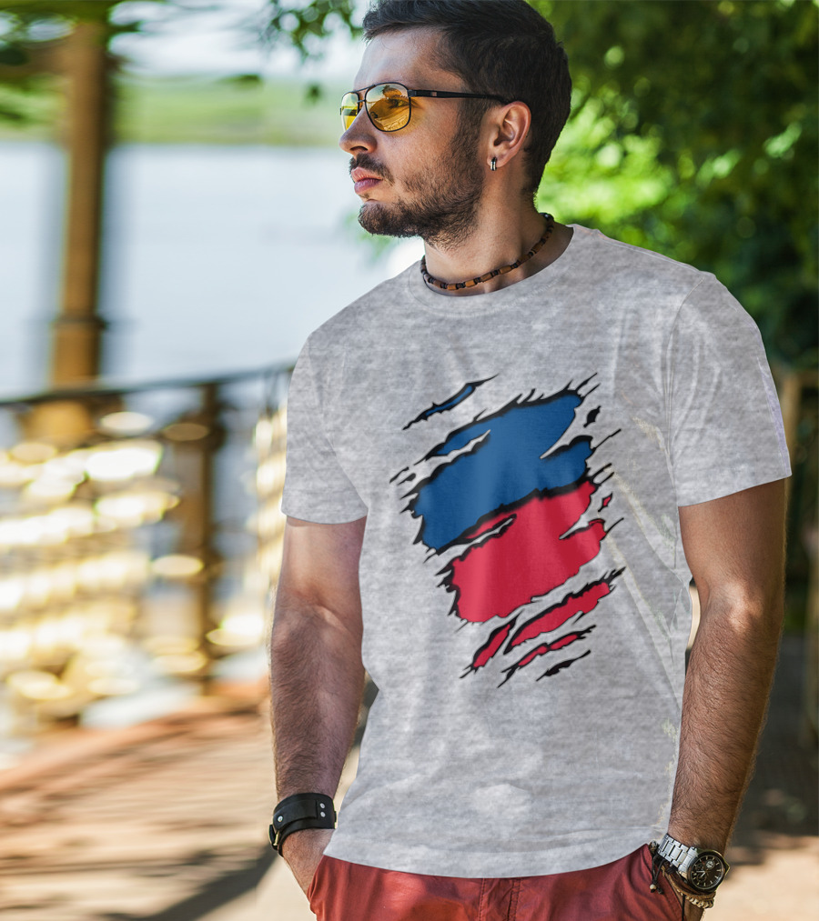 Blue And Red Claw Marks Design On Gray 5 Tshirt T-Shirt