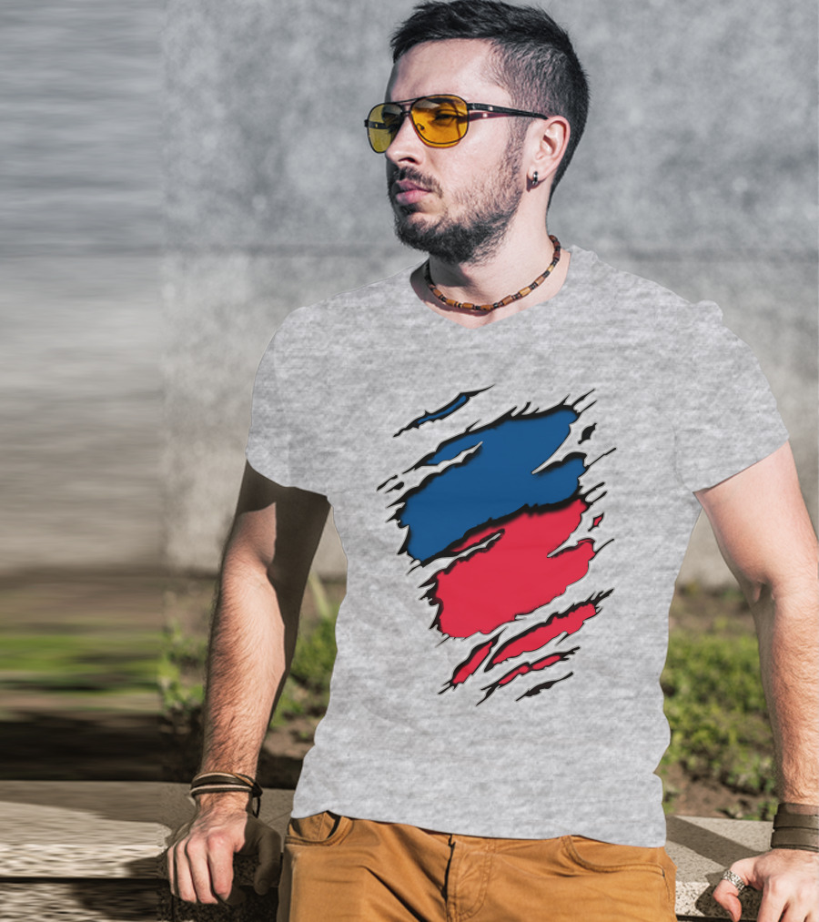 Blue And Red Claw Marks Design On Gray 5 Tshirt T-Shirt