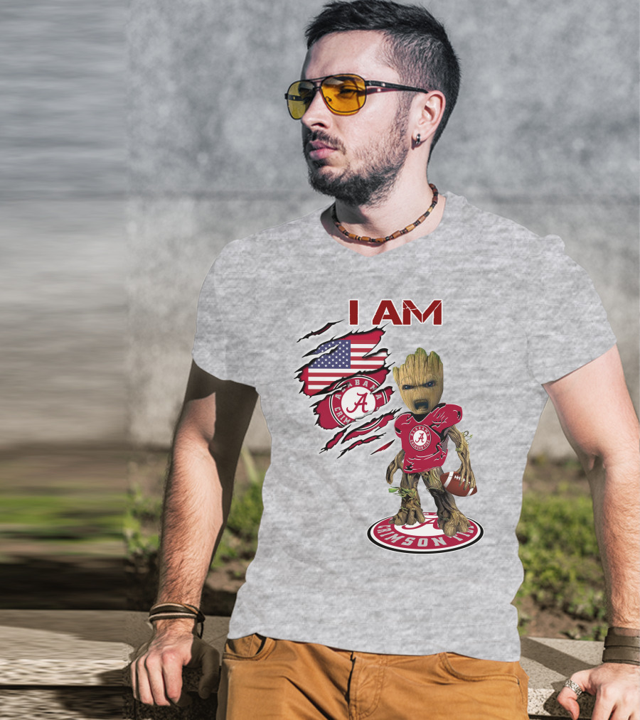 I Am Alabama Crimson Tide Baby Groot Football T-Shirt