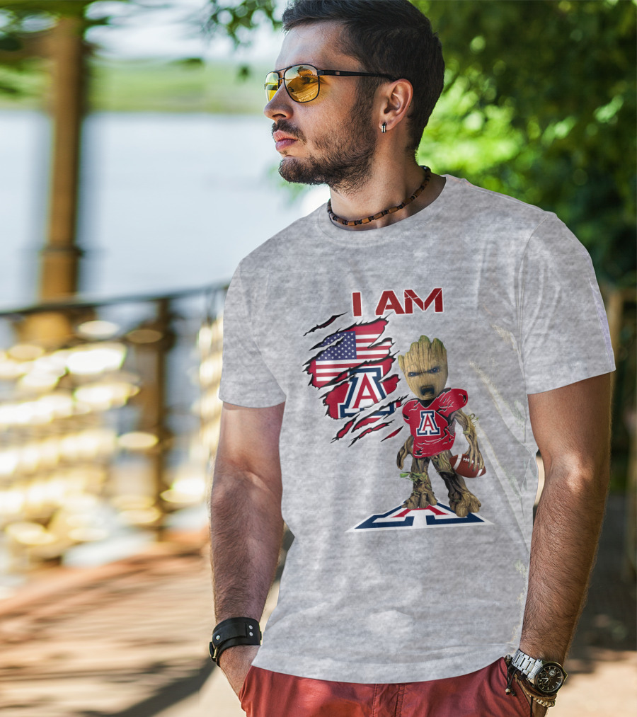 I AM Arizona Wildcats Groot Football USA Flag T-Shirt