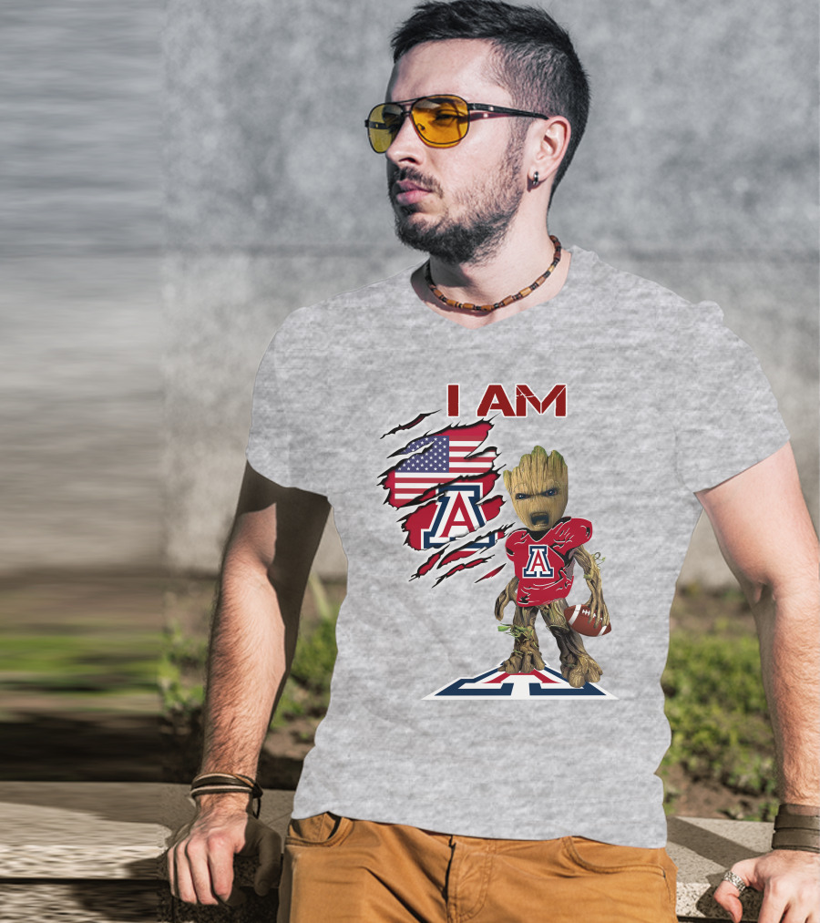 I AM Arizona Wildcats Groot Football USA Flag T-Shirt