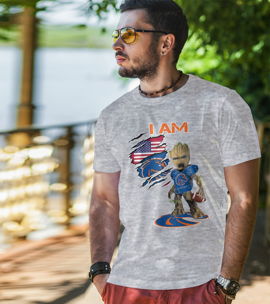 I Am Baby Groot Boise State Broncos Football American Flag T-Shirt