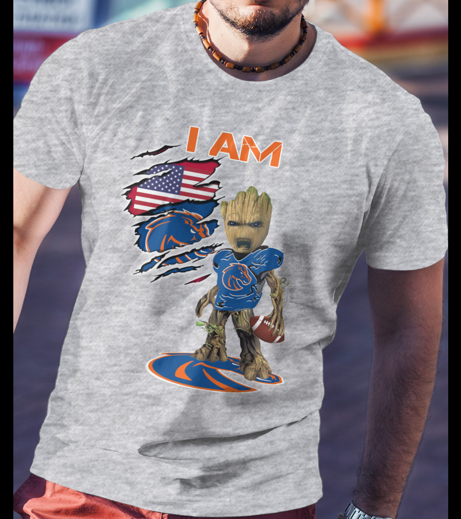 I Am Baby Groot Boise State Broncos Football American Flag T-Shirt
