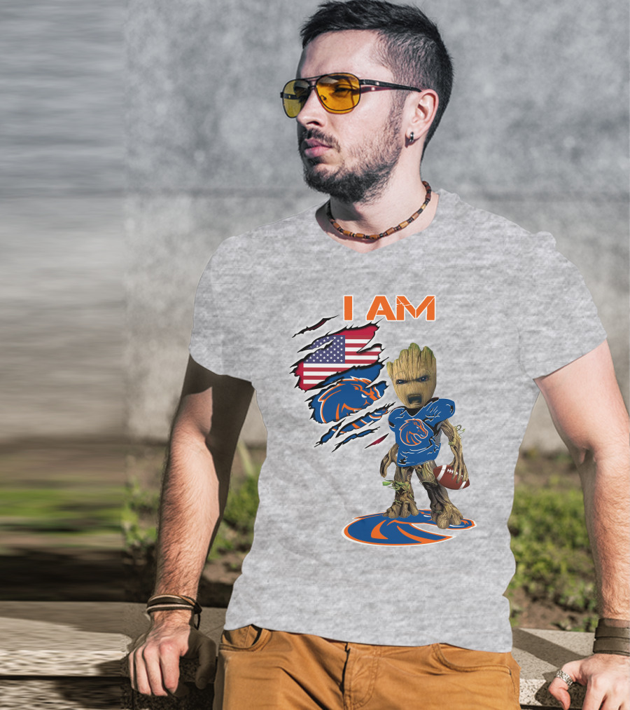 I Am Baby Groot Boise State Broncos Football American Flag T-Shirt