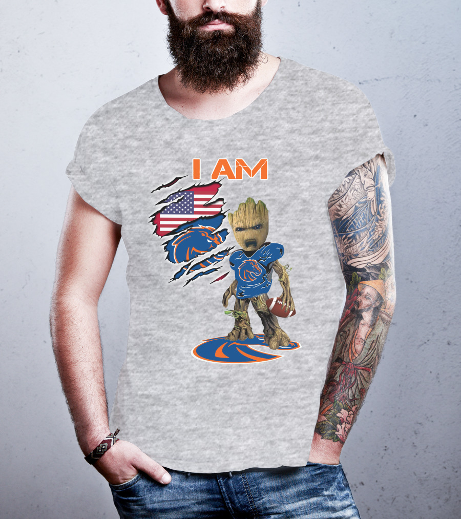 I Am Baby Groot Boise State Broncos Football American Flag T-Shirt