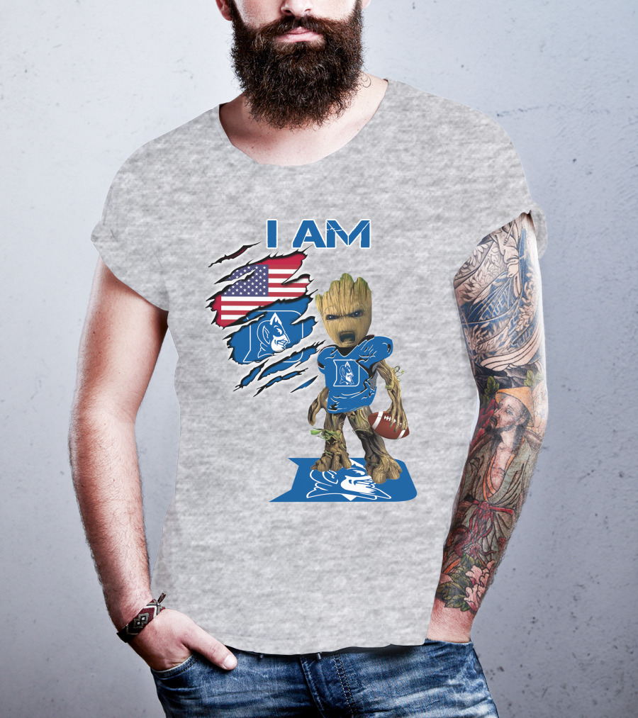 I Am Groot Duke Blue Devils Football American Flag T-Shirt
