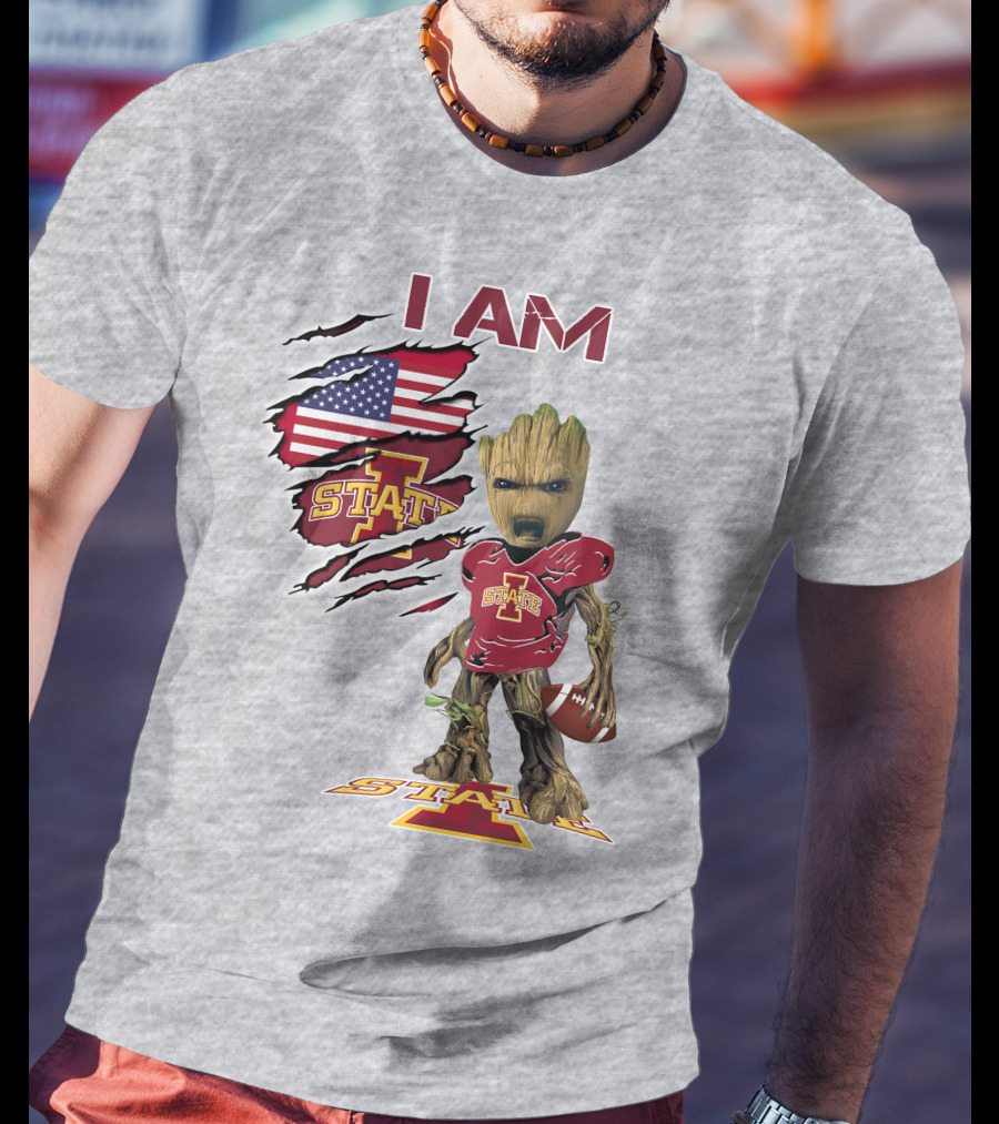 I Am Iowa State Baby Groot Football USA Flag T-Shirt