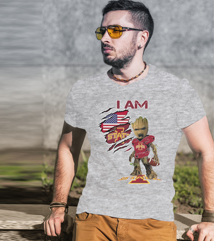 I Am Iowa State Baby Groot Football USA Flag T-Shirt