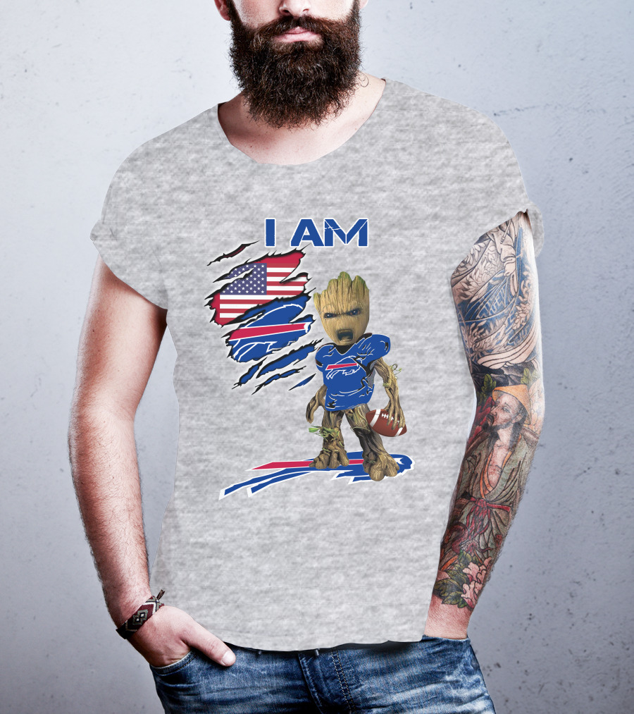 I Am American Flag Football Groot Bills T-Shirt