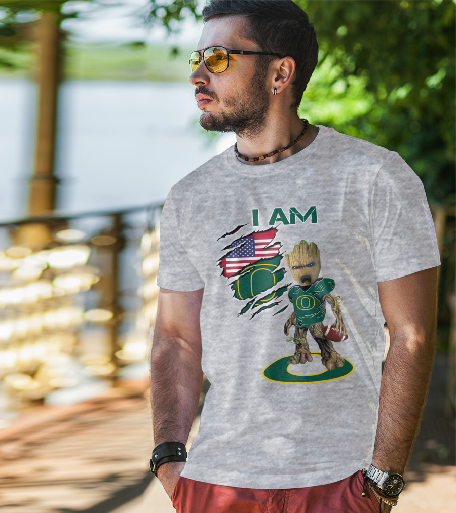 I AM American Flag Oregon Duck Baby Groot Football T-Shirt