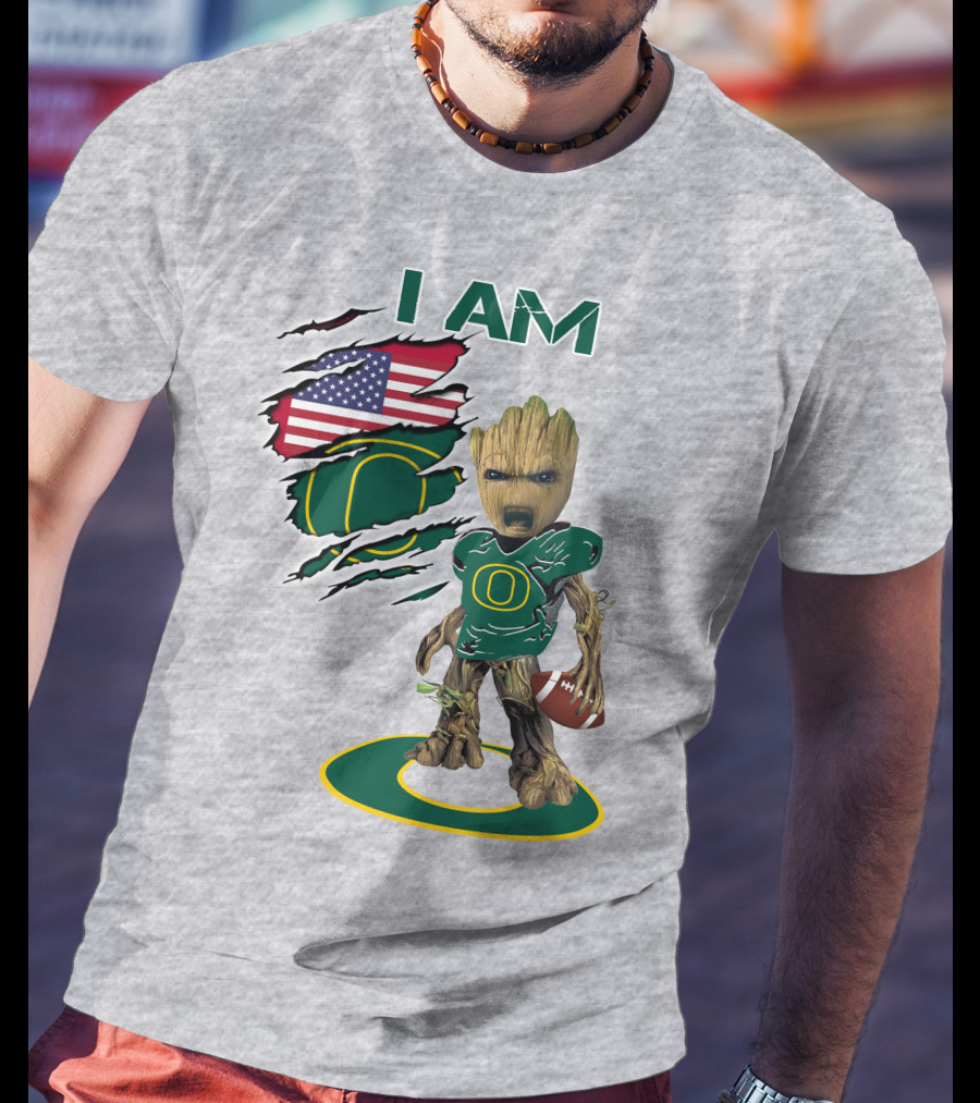 I AM American Flag Oregon Duck Baby Groot Football T-Shirt