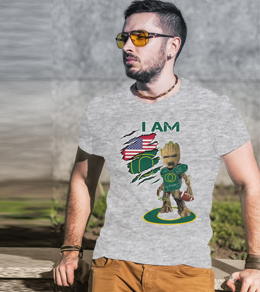 I AM American Flag Oregon Duck Baby Groot Football T-Shirt