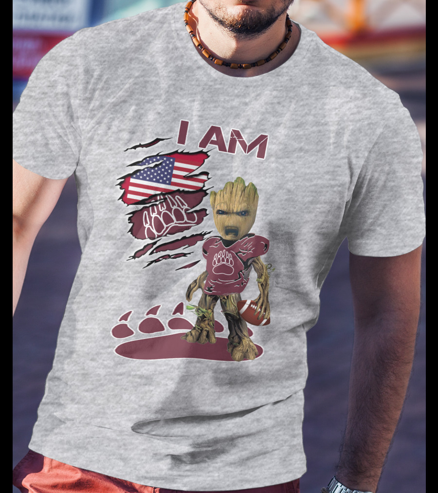 I Am Montana Baby Groot Football Bear American Flag T-Shirt