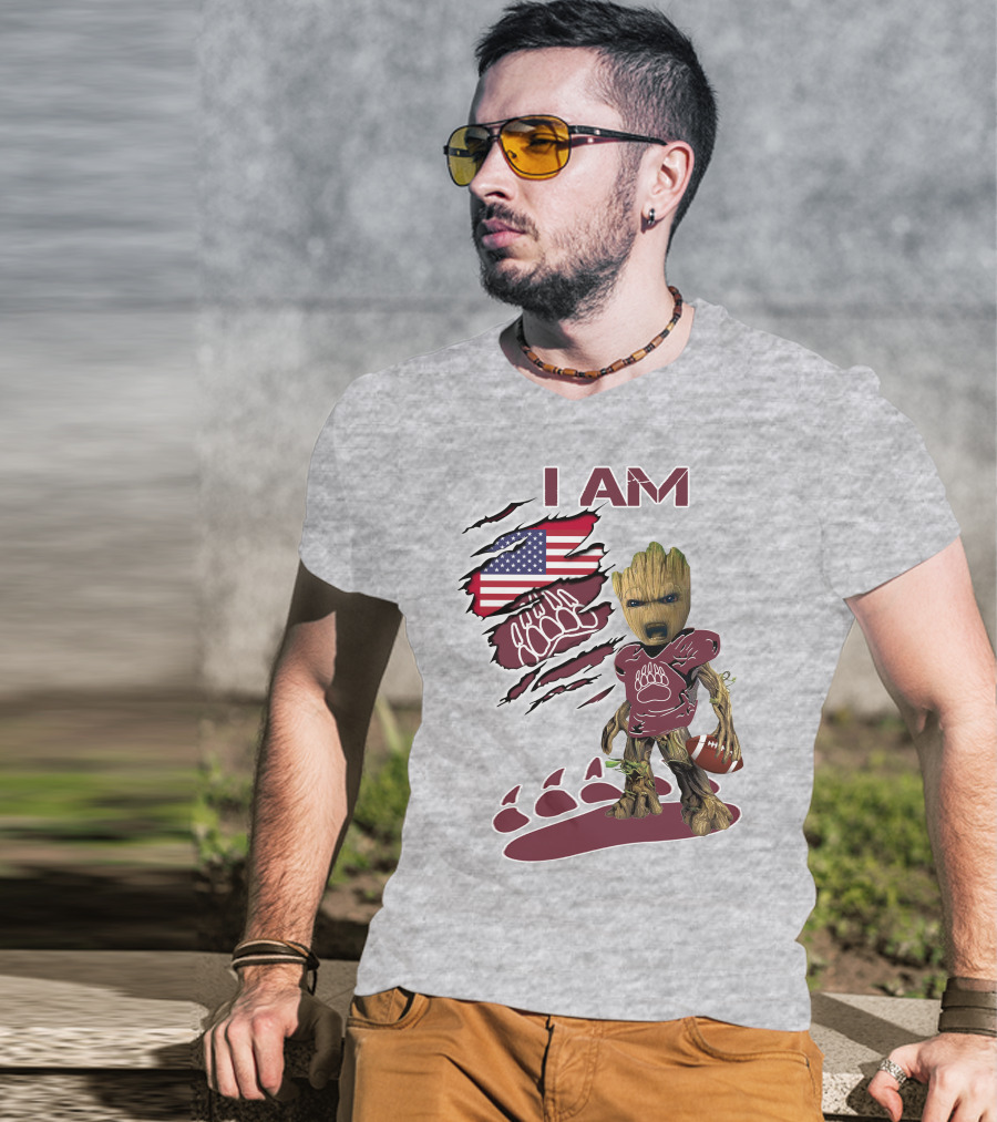 I Am Montana Baby Groot Football Bear American Flag T-Shirt