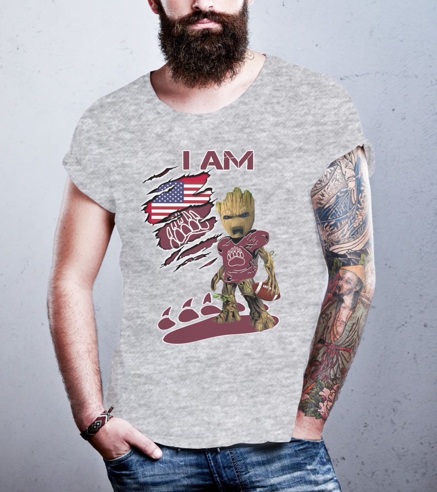 I Am Montana Baby Groot Football Bear American Flag T-Shirt