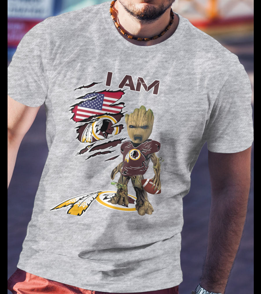 I Am Redskins Groot Football Nfl Logo Usa Flag T-Shirt