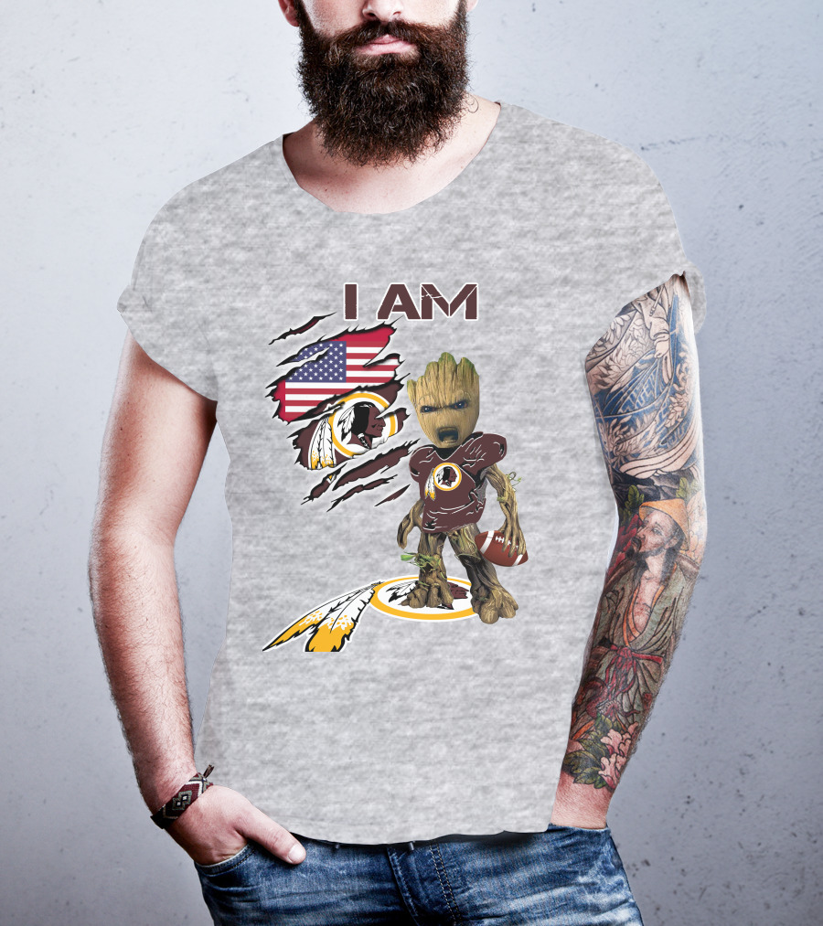 I Am Redskins Groot Football Nfl Logo Usa Flag T-Shirt