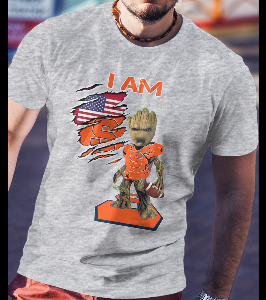 I Am Syracuse Baby Groot American Football Player With Flag And Orange S T-Shirt