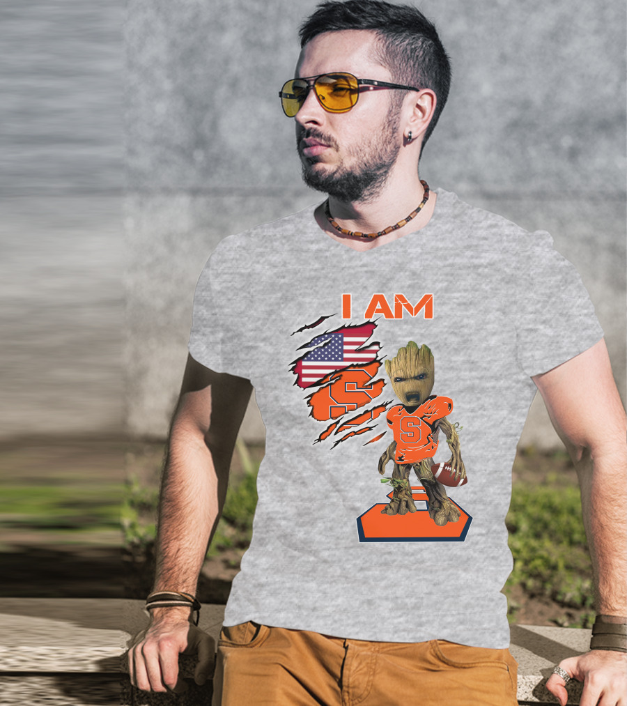 I Am Syracuse Baby Groot American Football Player With Flag And Orange S T-Shirt