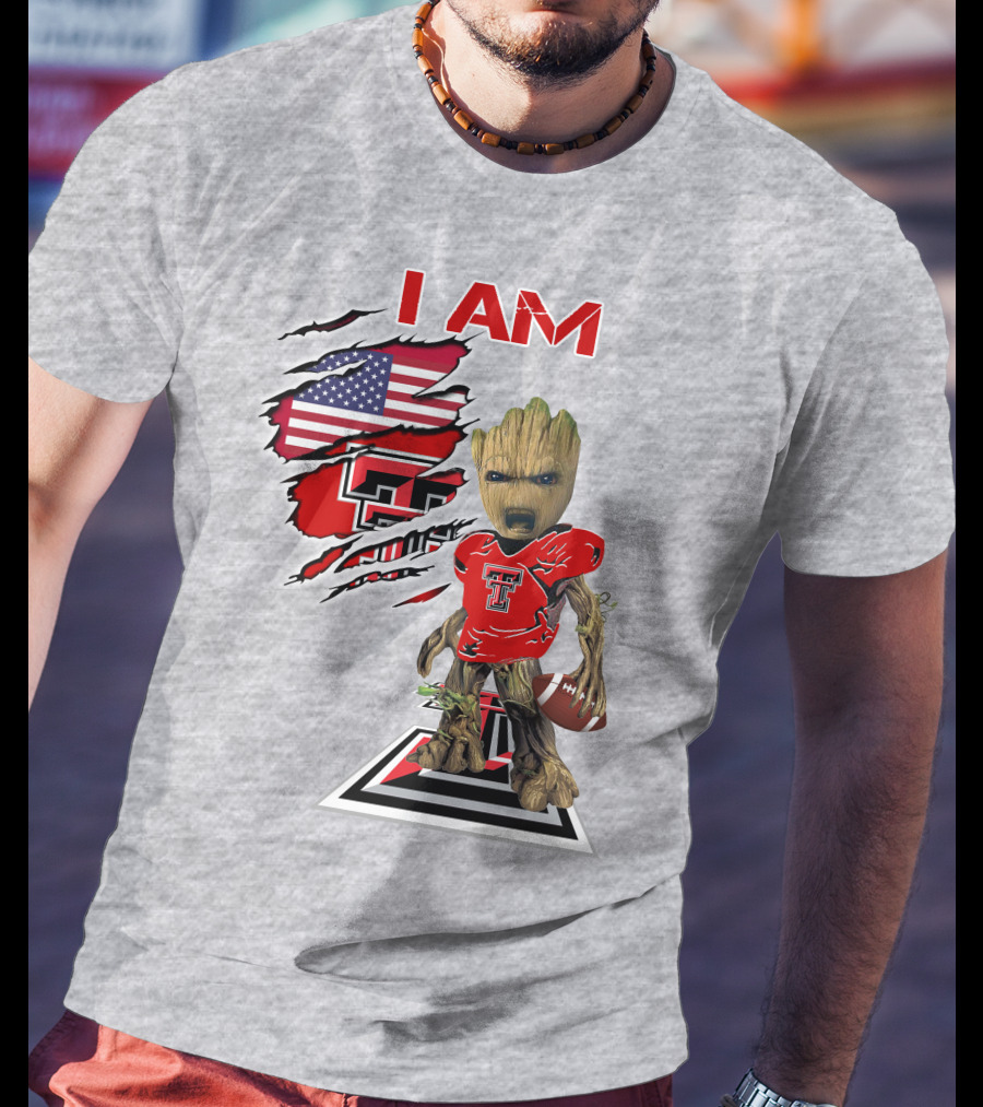 I Am Texas Tech American Football Baby Groot T-Shirt