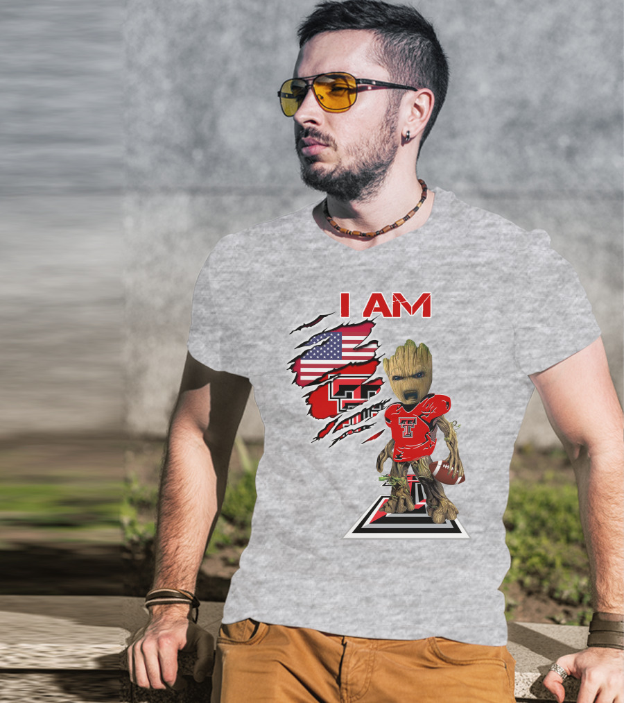 I Am Texas Tech American Football Baby Groot T-Shirt