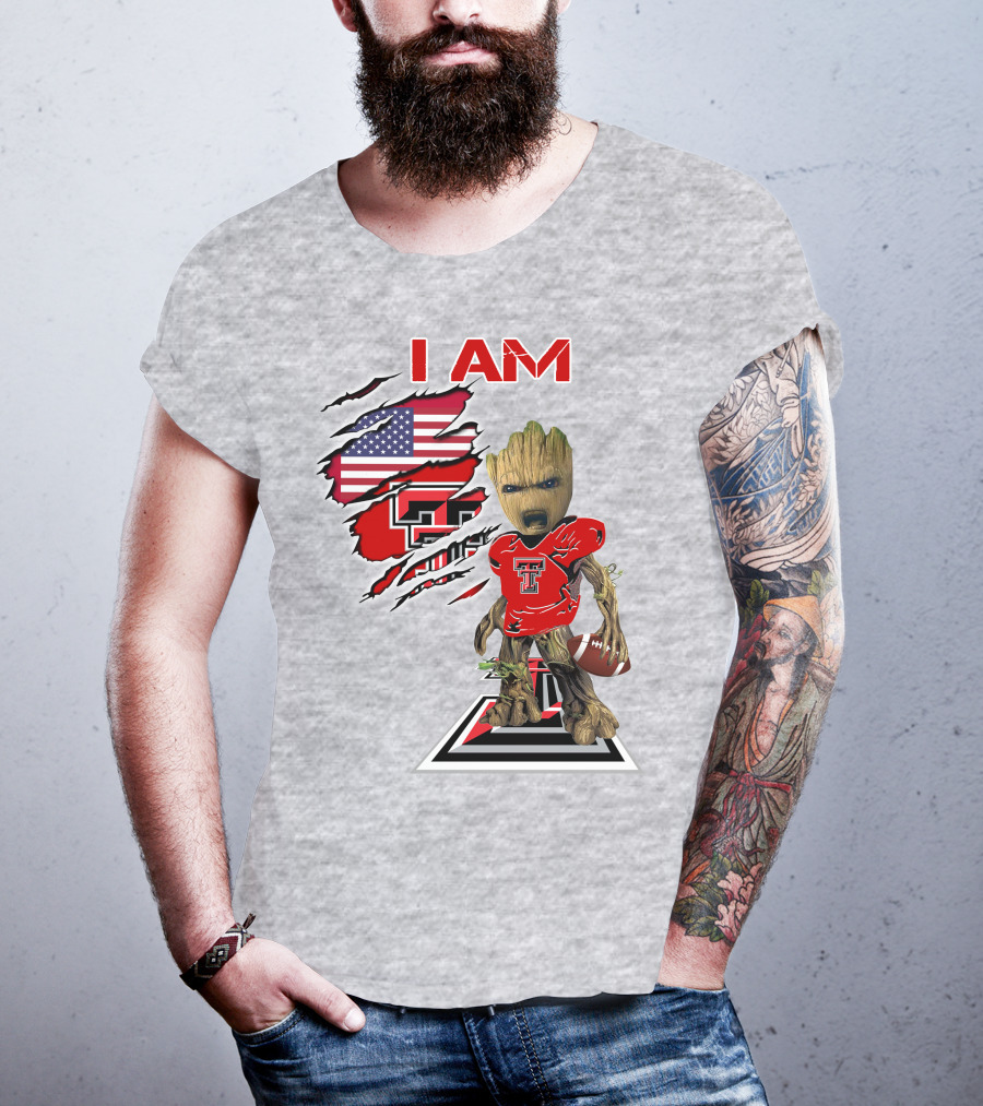 I Am Texas Tech American Football Baby Groot T-Shirt