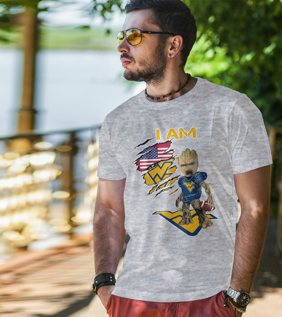 I Am West Virginia Baby Groot Football Usa Flag T-Shirt