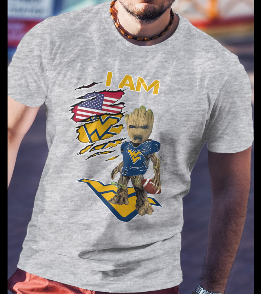 I Am West Virginia Baby Groot Football Usa Flag T-Shirt