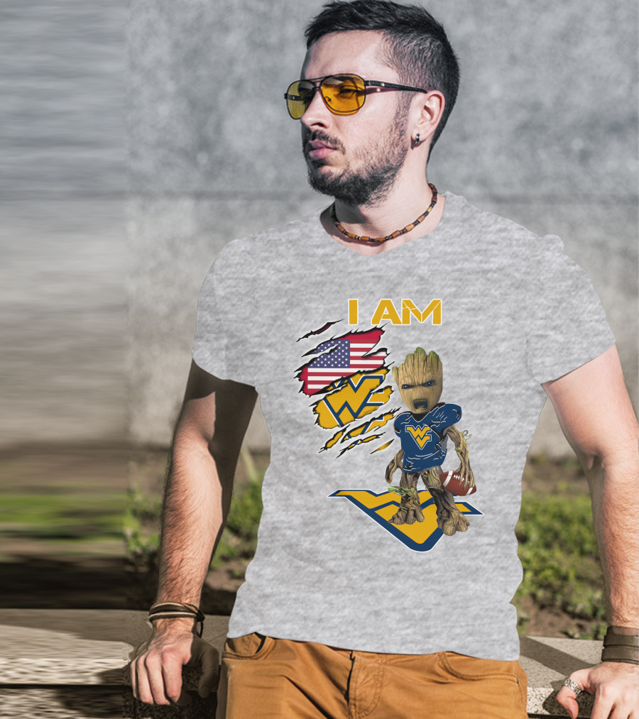 I Am West Virginia Baby Groot Football Usa Flag T-Shirt