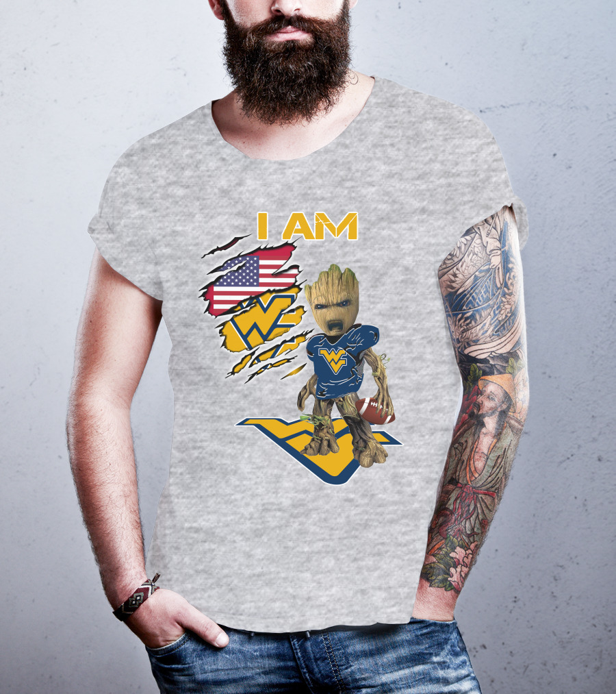 I Am West Virginia Baby Groot Football Usa Flag T-Shirt