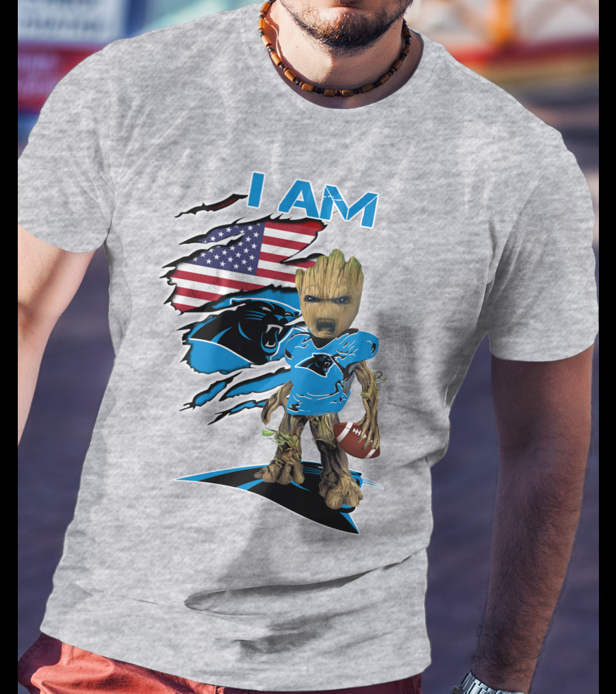 I Am Panthers Baby Groot Football Usa Flag T-Shirt