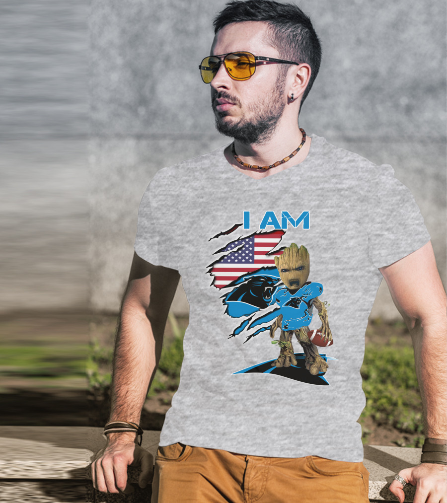 I Am Panthers Baby Groot Football Usa Flag T-Shirt