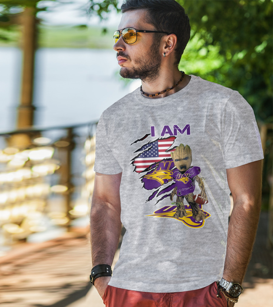 I AM Panthers Baby Groot UNI Football American Flag T-Shirt