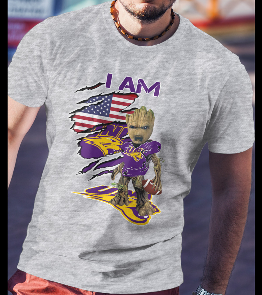I AM Panthers Baby Groot UNI Football American Flag T-Shirt