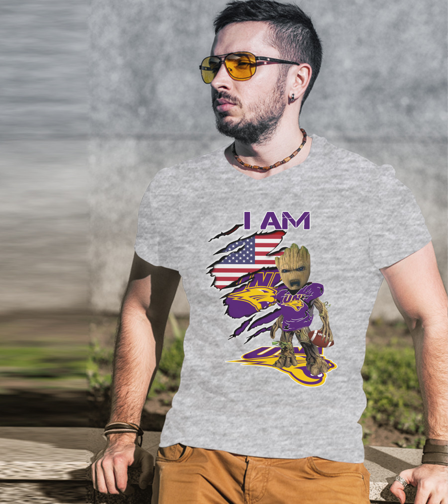 I AM Panthers Baby Groot UNI Football American Flag T-Shirt